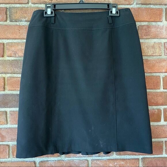 DressBarn Black Lined Pencil Skirt with Ruffle Hem, Belt Loops, & Button Details - Picture 1 of 10